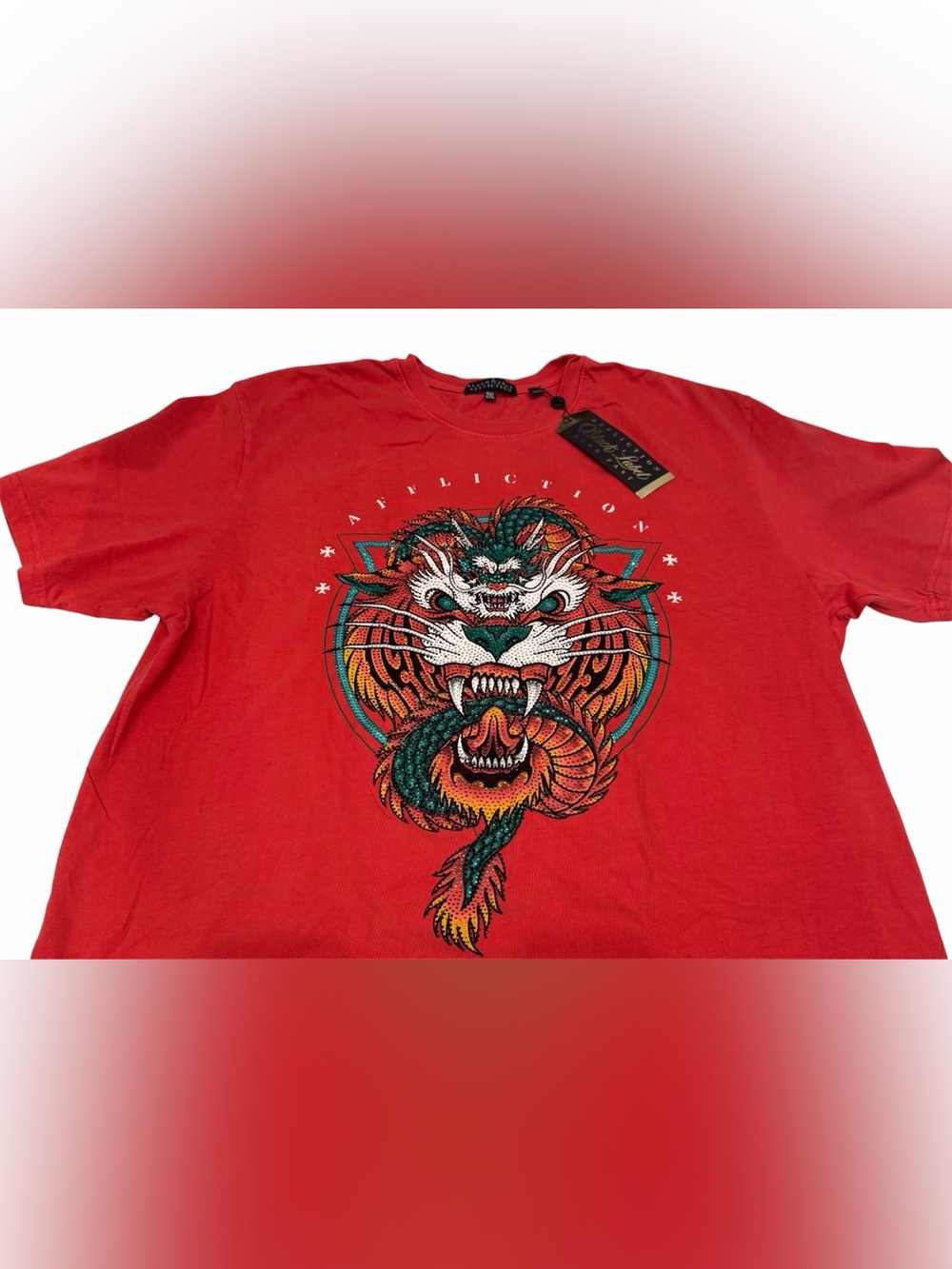 Affliction Black Label Flame & Tiger  T-Shirt Rhinestone Graphic Shirt Men's 2XL